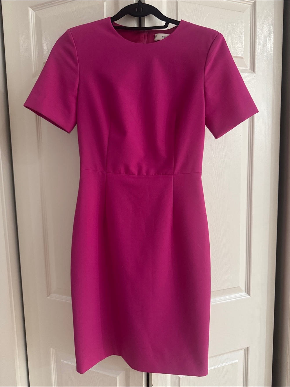 Mango Short-Sleeve Midi Dress in Bright Magenta